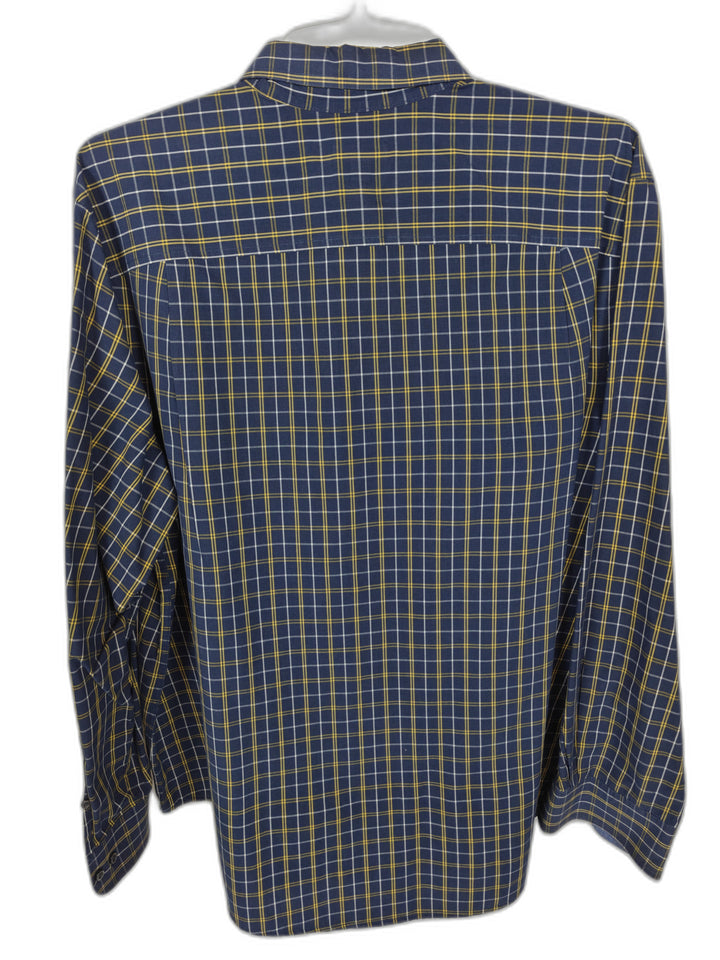 George Men's 2XL Blue Yellow Plaid Button Front Dress Shirt Long Sleeve 50-52