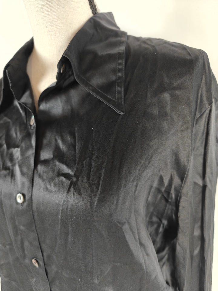 Womens Andres Silk Button Down Shirt Black Size L