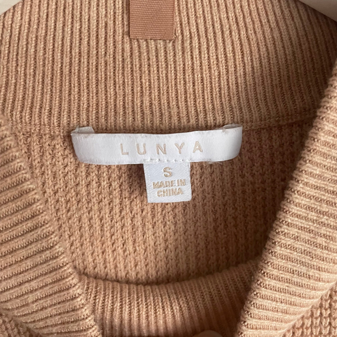 Lunya Tan Mock Neck Sweater sz Small Silk Blend Lounge Neutral Minimalist