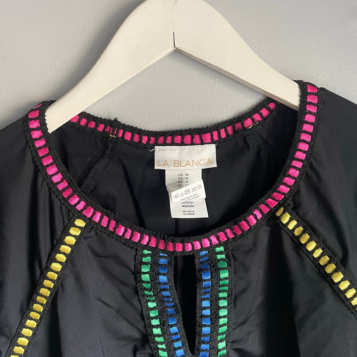 La Blanca Black Pink Long Sleeve Shirt Sun Shirt Bohemian Resortwear Size Medium