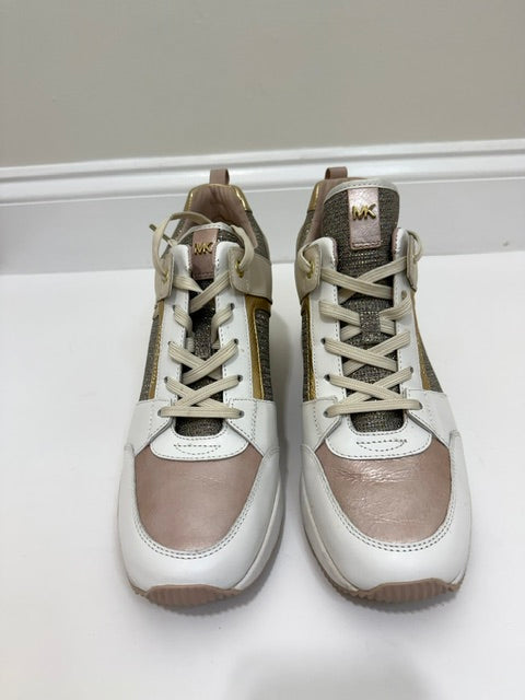 Michael Kors Georgie Pearlized Wedge Trainers Sneakers Soft Pink Sz9.5
