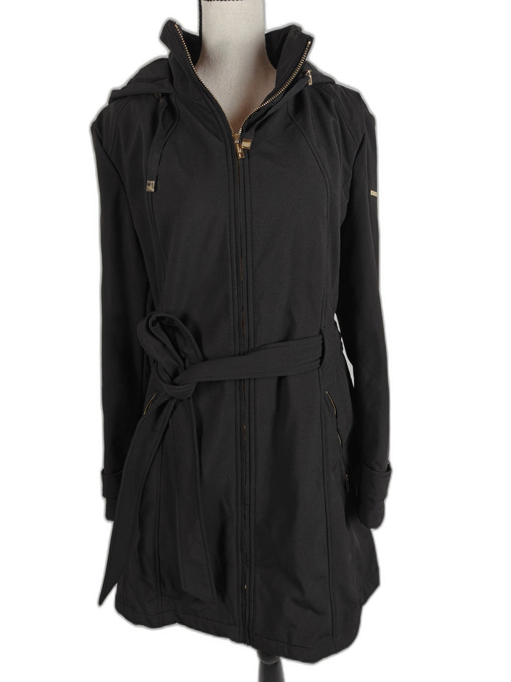Karl Lagerfeld Paris Black Hooded Trench Coat Women Xl Belted