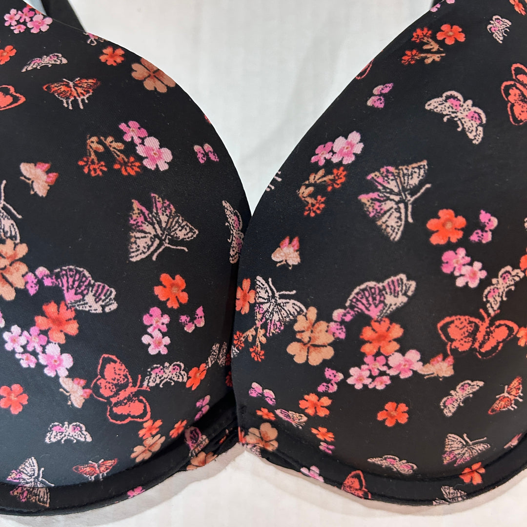 Victorias Secret 32DD Black Floral Pushup Plunge Bra Underwire
