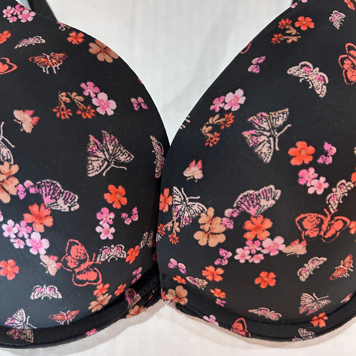 Victorias Secret 32DD Black Floral Pushup Plunge Bra Underwire