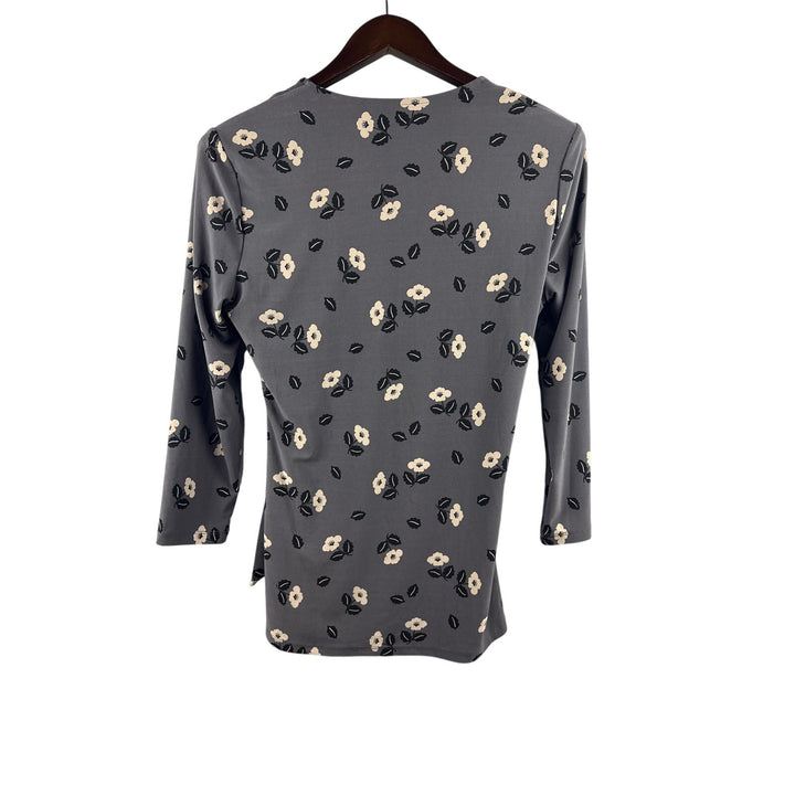 Women’s Anne Klein Medium Grey Floral Wrap Style Blouse