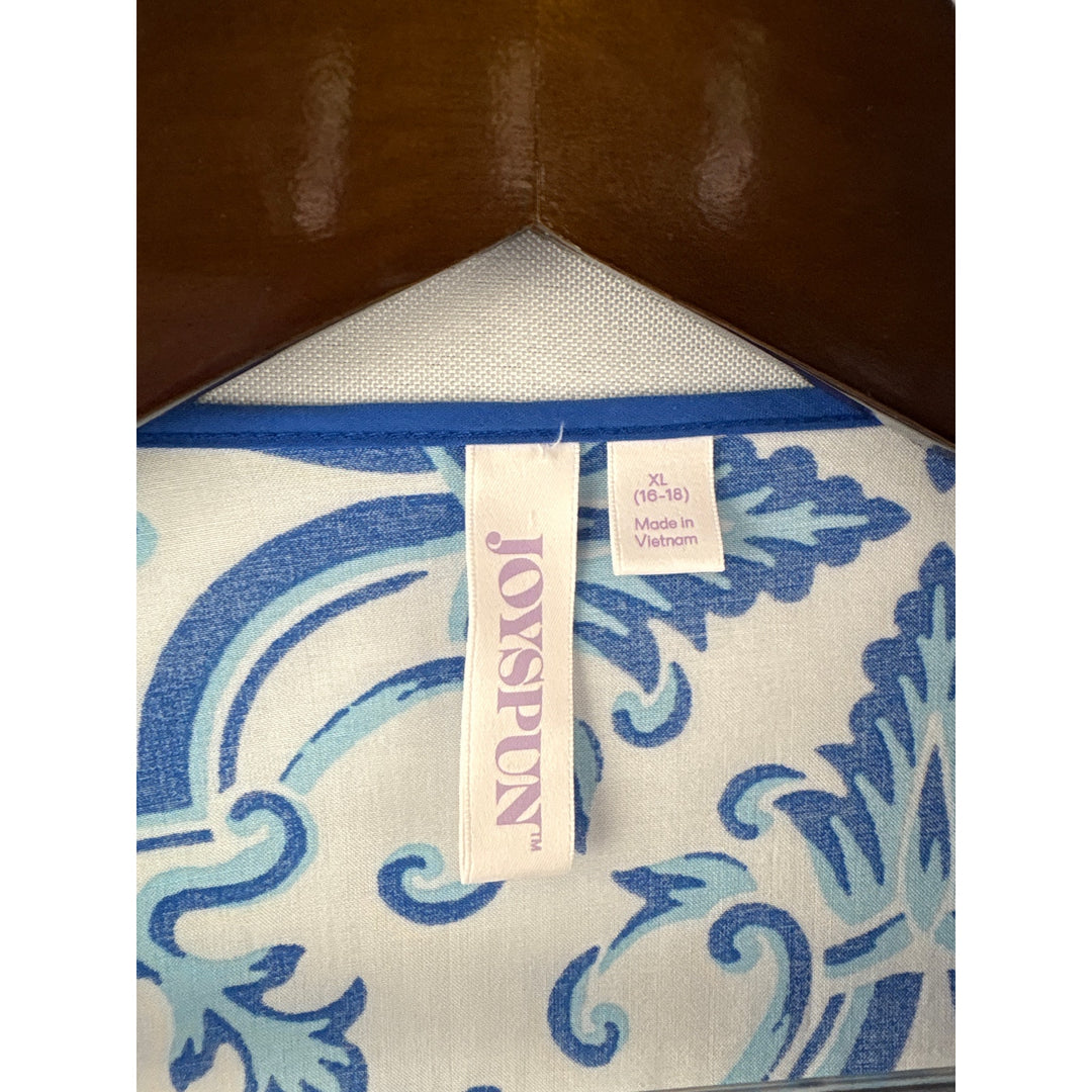 Women’s JoySpun XL White w/ Blue Paisley Patterned MuuMuu