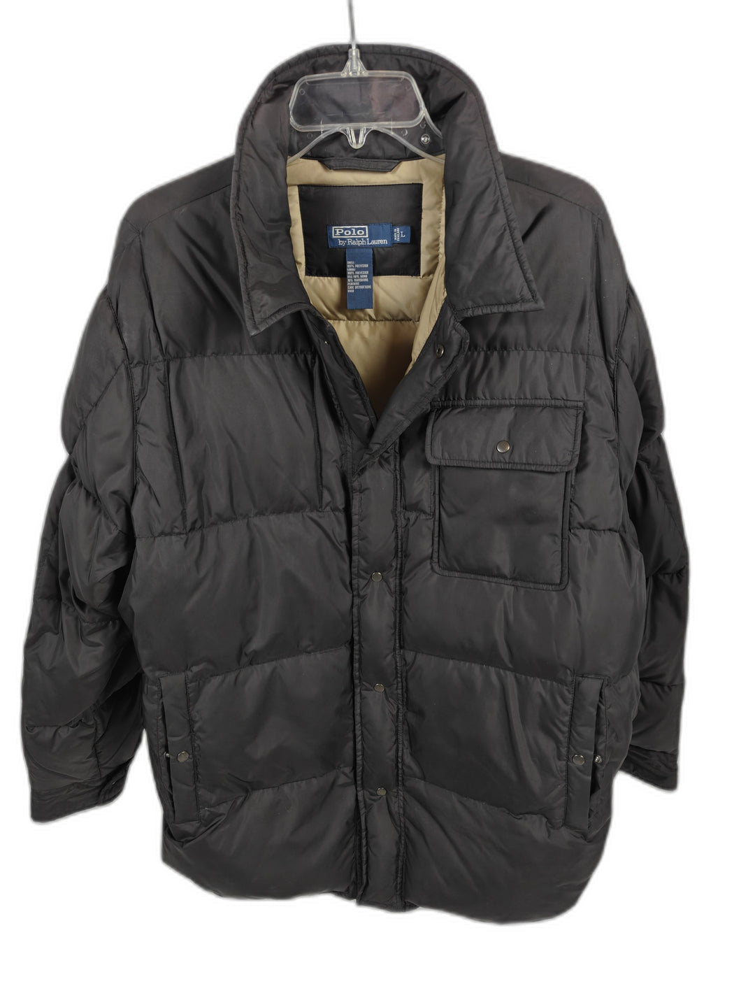 Mens Polo Ralph Lauren Black Quilted Puffer Jacket Size L Down Insulation