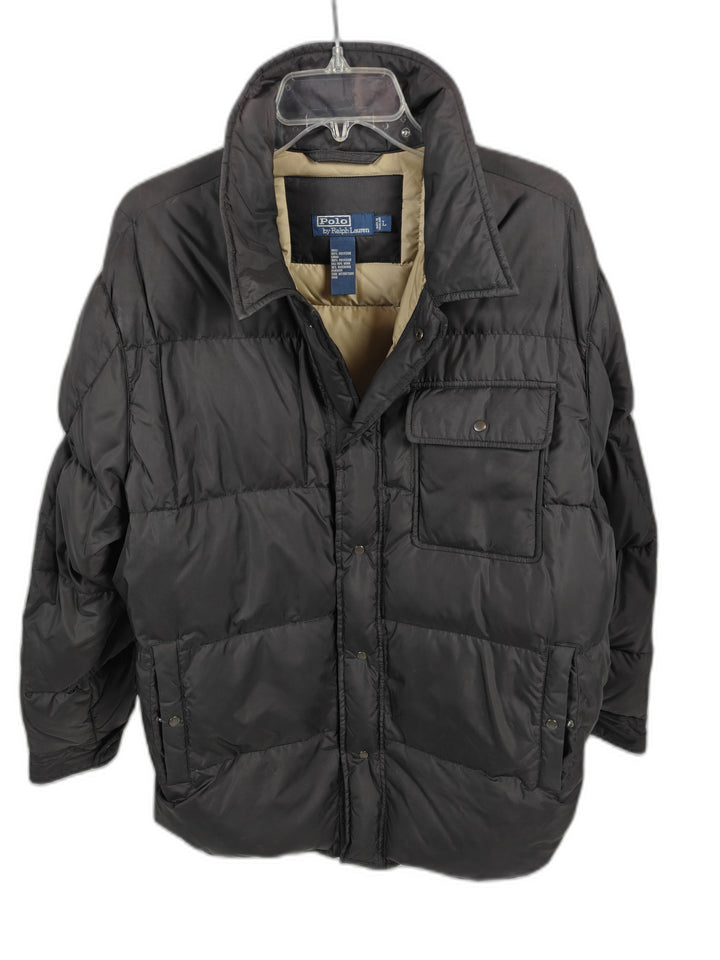 Mens Polo Ralph Lauren Black Quilted Puffer Jacket Size L Down Insulation