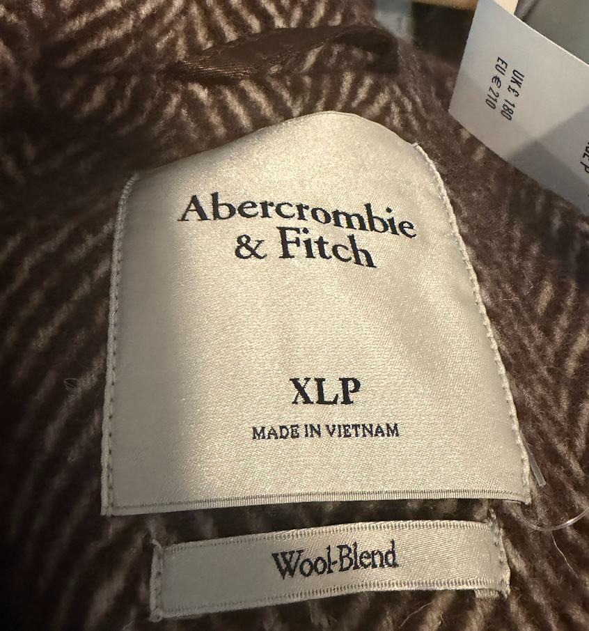 Abercrombie &amp; Fitch Brown Cream Herringbone Wool Blend Coat Petite XL NWT