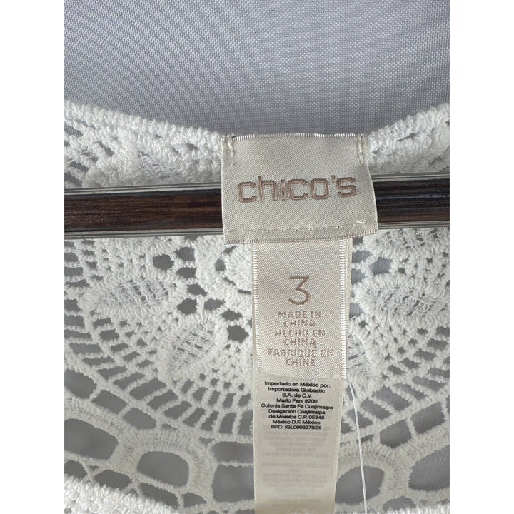 Women’s Chico’s Size 3 White Knit & Embroidered Floral Sheer Blouse