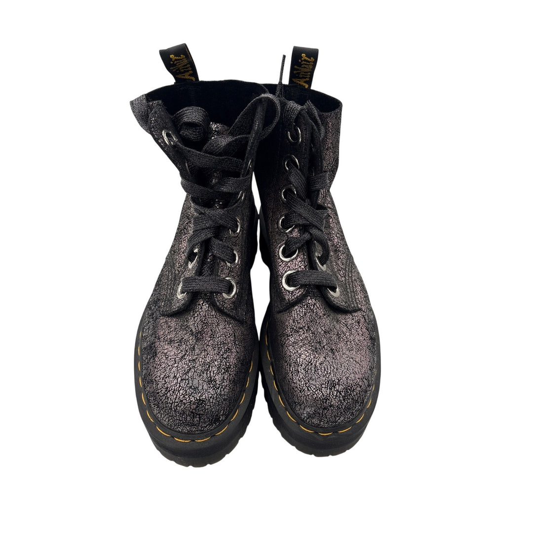 Women’s Dr. Martens Size 7 Holographic Silver & Black Suede Platform Zip Boots