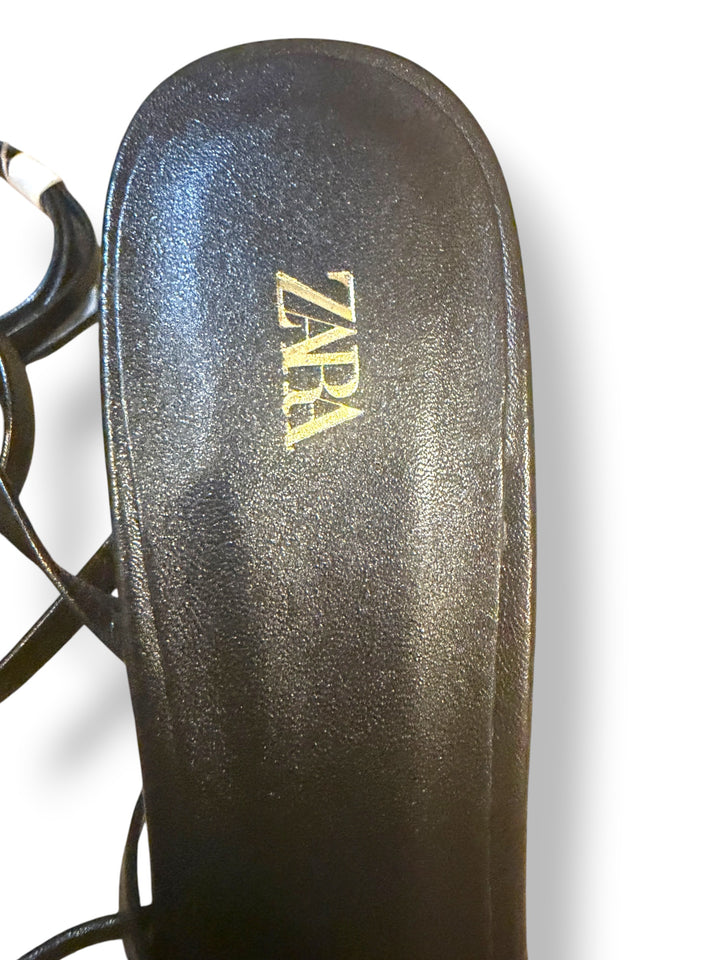 Zara Black Strappy Kitten Heel Sandals Size 40 US 9 Cocktail Formal NWT