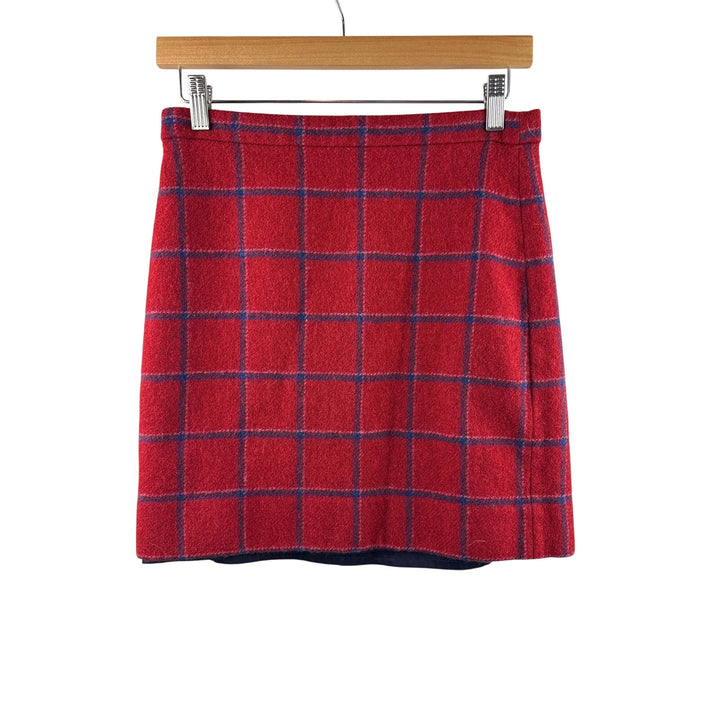 Women’s J.Crew Size 4 Red w/ Blue & Pink Plaid Tweed Mini Skirt
