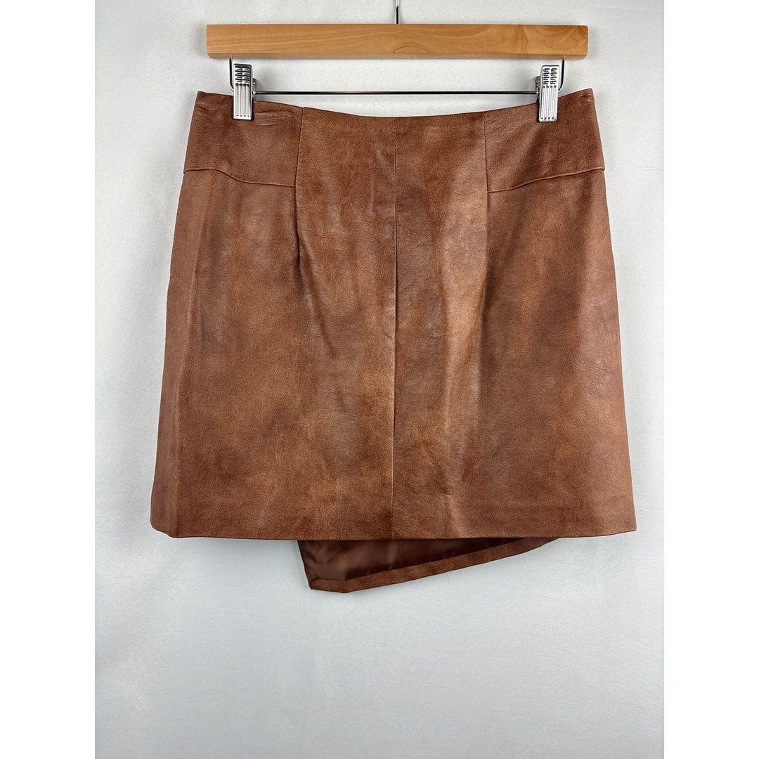 Women’s H&M Size 8 Brown Faux Leather Asymmetrical Skirt