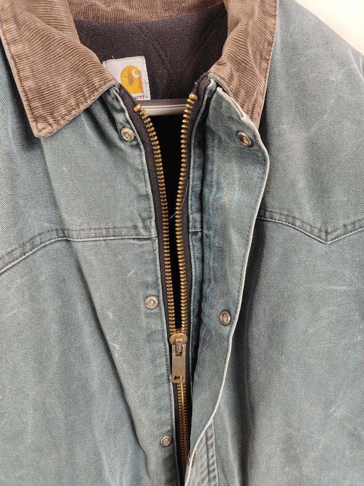 Vintage Carhartt Heavyweight Duck Canvas Work Jacket Faded Blue Gray