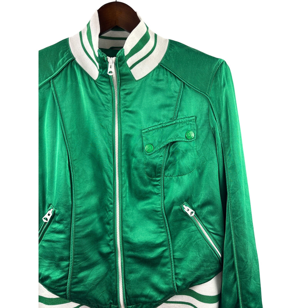 Women’s Armani Exchange XL Green Bomber Jacket w/ White Accents