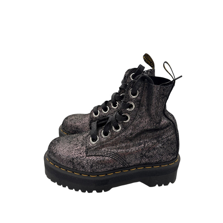 Women’s Dr. Martens Size 7 Holographic Silver & Black Suede Platform Zip Boots