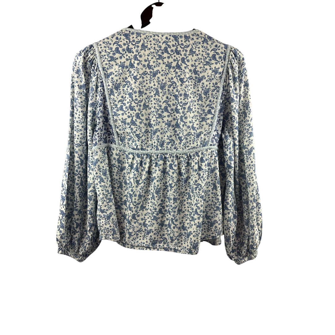 Women’s Old Navy Medium White Blouse w/ Blue Paisley Pattern