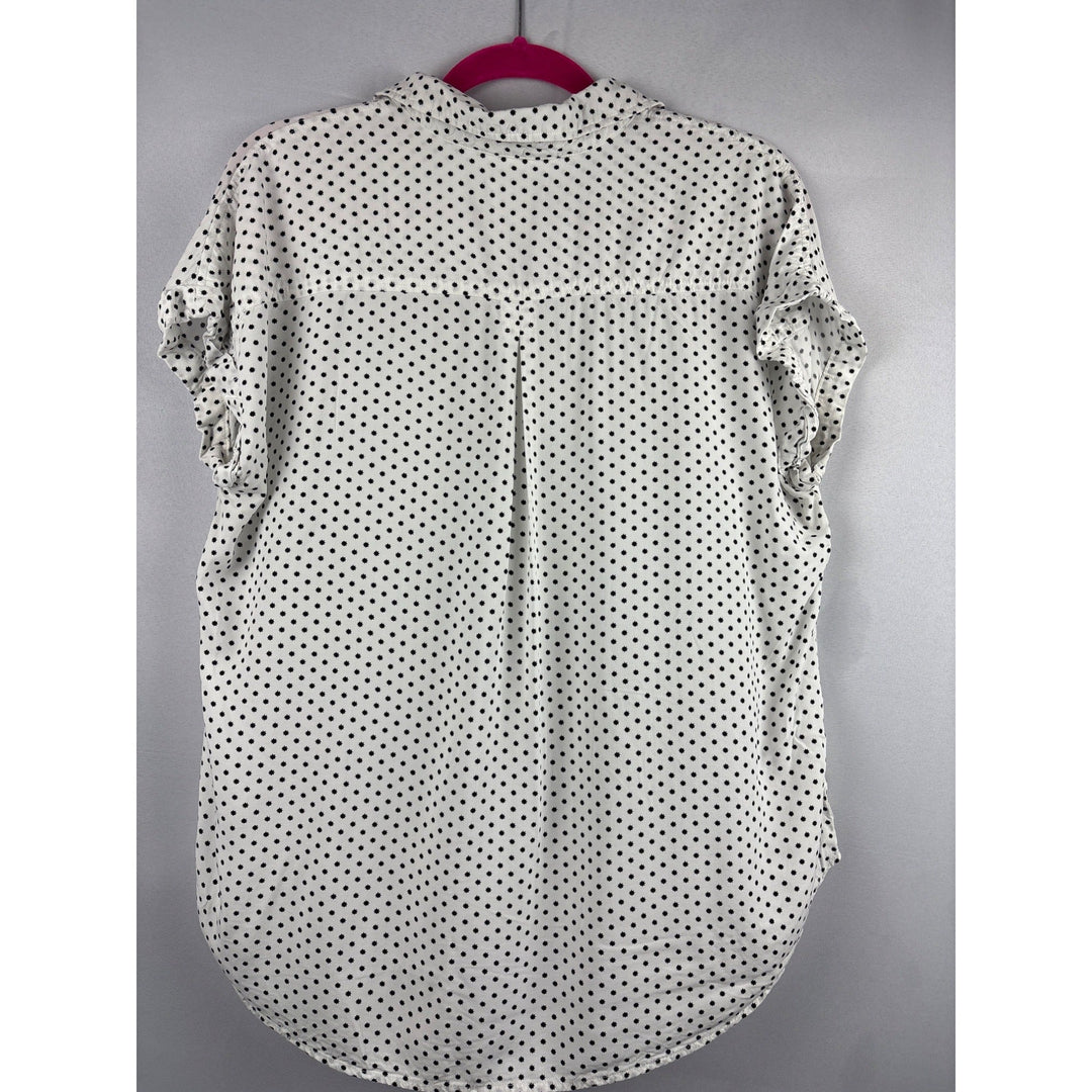 Cosmic Blue Love Polka Dot Short Sleeve Button-Up Blouse Medium