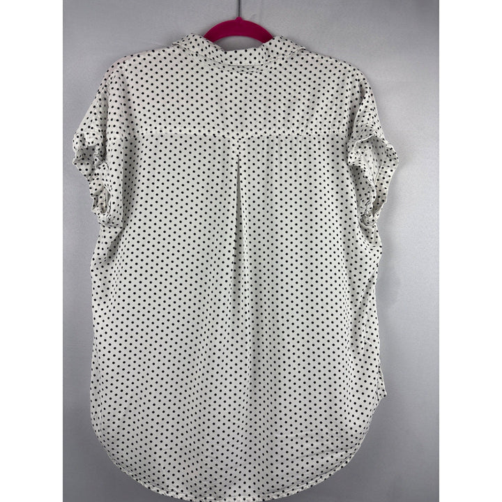 Cosmic Blue Love Polka Dot Short Sleeve Button-Up Blouse Medium