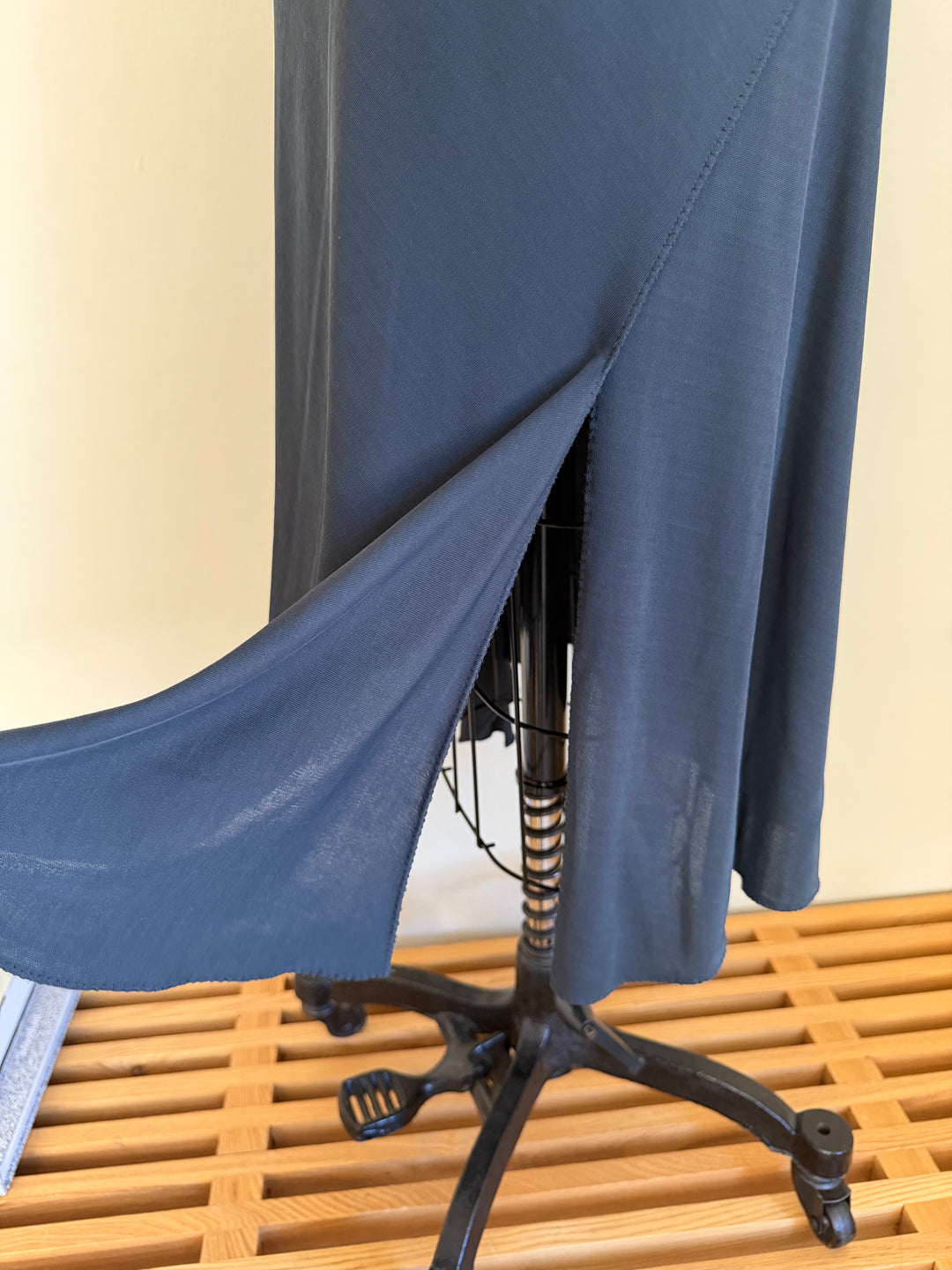 Vintage Navy Asymmetric Midi Skirt with Draped Slit