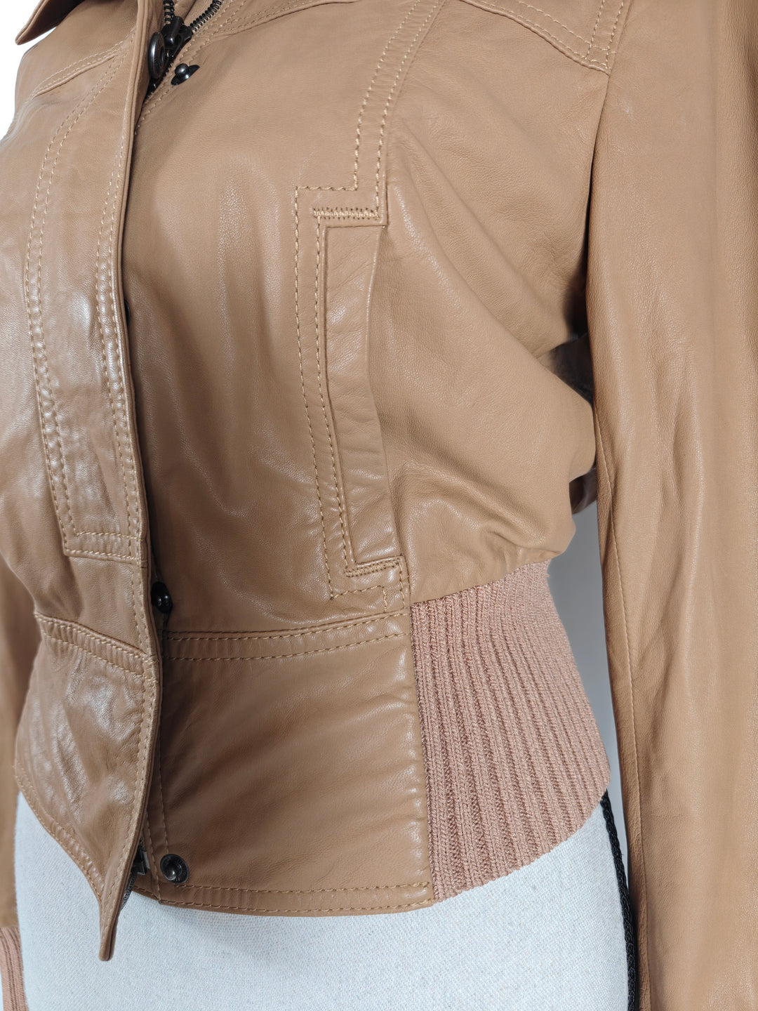 Womens Catherine Malandrino Leather Jacket Tan Size 2