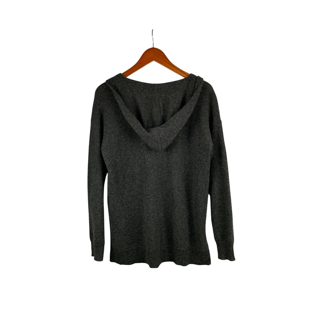 Gray Hooded Long-Sleeve V-Neck Sweater Top For Women
