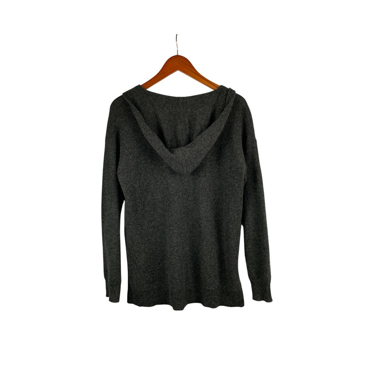 Gray Hooded Long-Sleeve V-Neck Sweater Top For Women