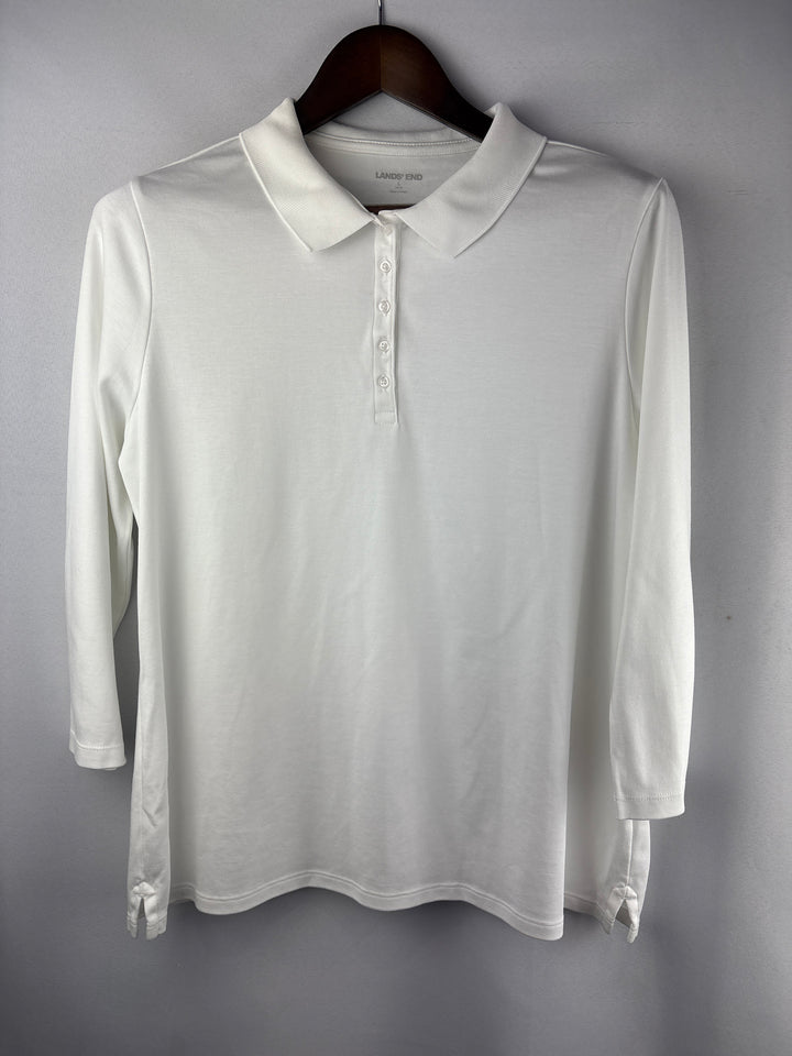 Women’s Lands’ End Large White Half Sleeve Polo Shirt
