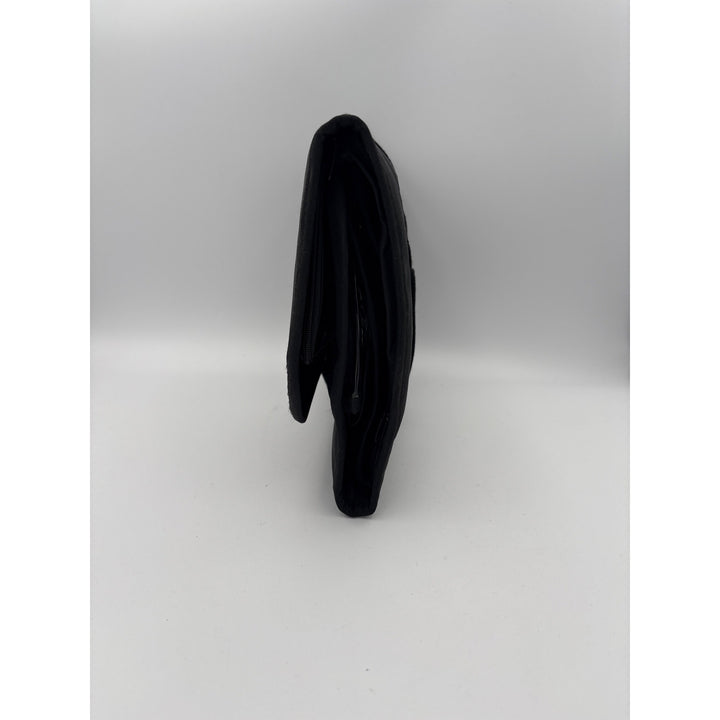 Black Satin Clutch With Silver Embellishment & Magnetic Closure
