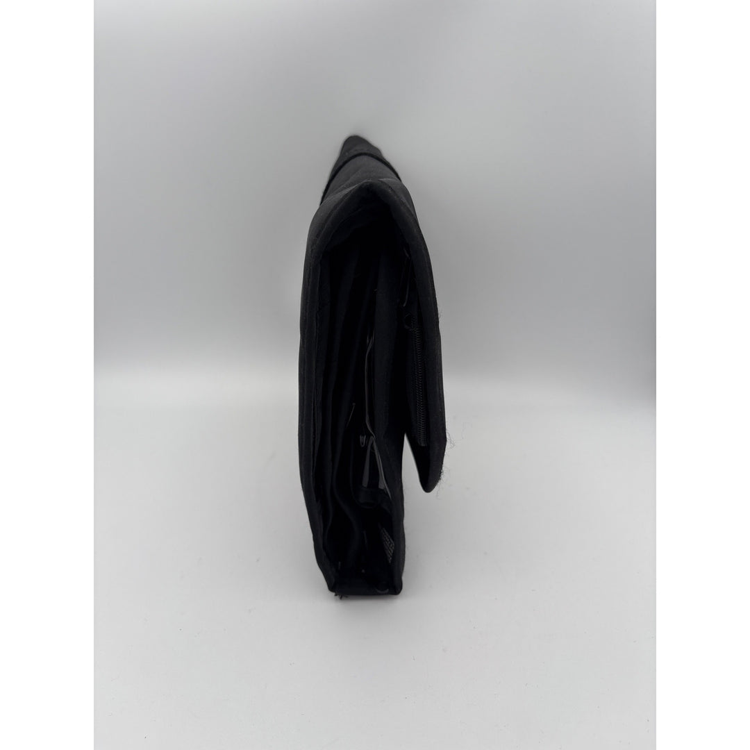 Black Satin Clutch With Silver Embellishment & Magnetic Closure