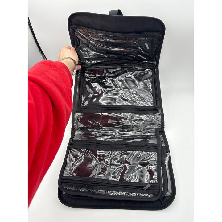 Black Satin Clutch With Silver Embellishment & Magnetic Closure