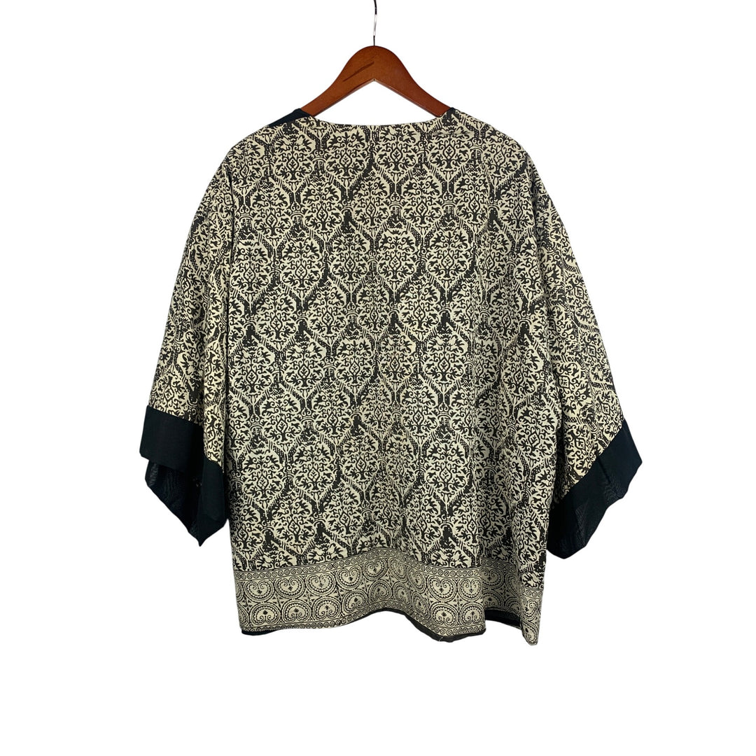 Marada Womens Kimono Jacket Black & Beige Floral Pattern