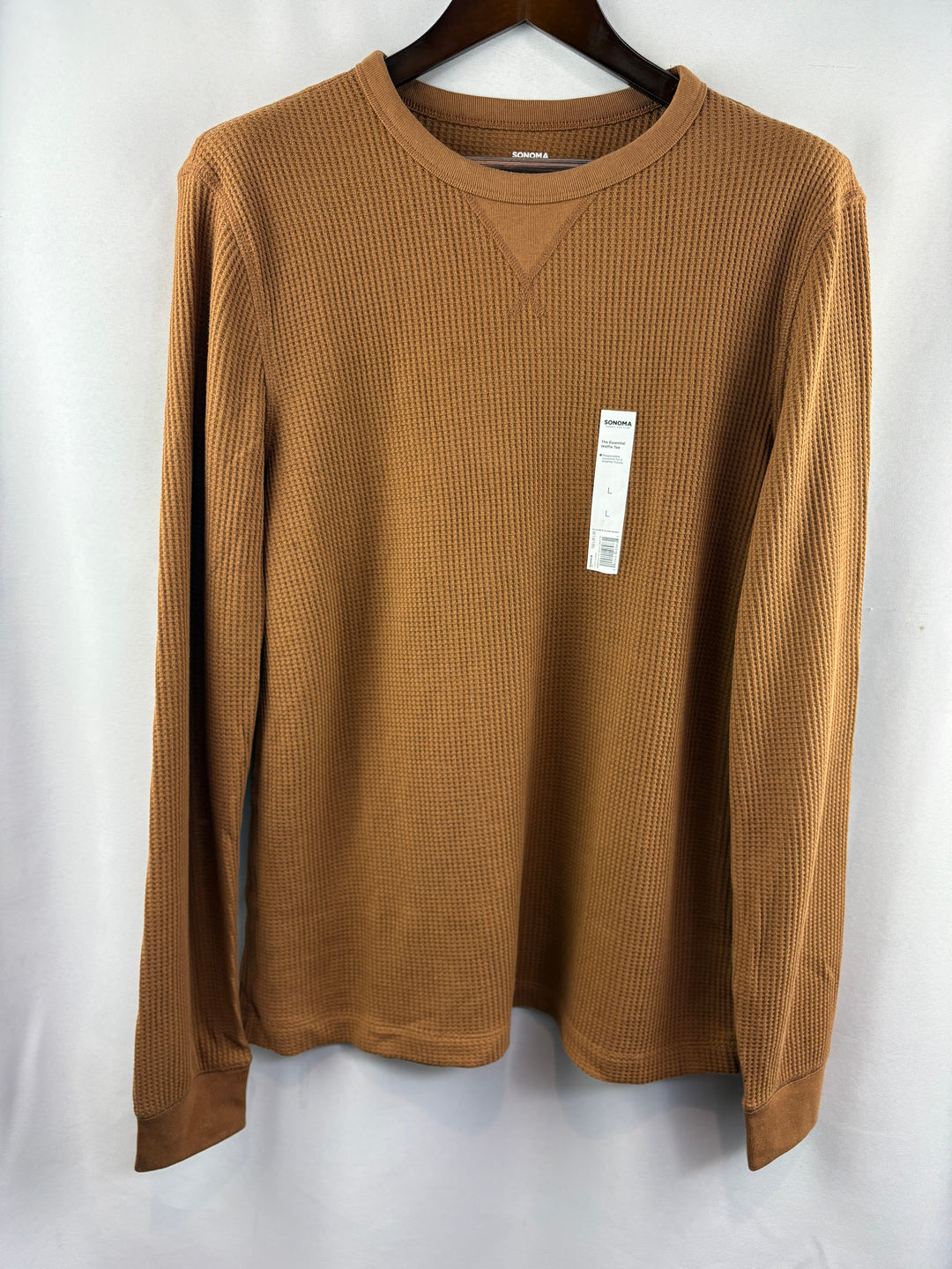 Men’s Sonoma Large Coffee Brown Ling Sleeve Waffle Shirt