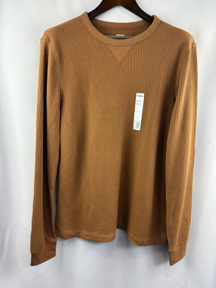Men’s Sonoma Large Coffee Brown Ling Sleeve Waffle Shirt