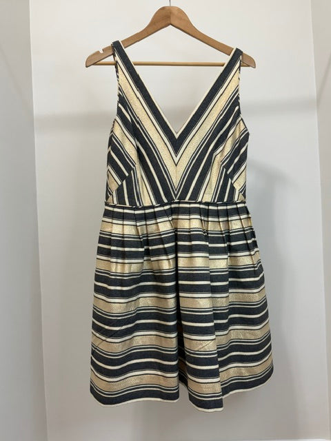 J.Crew Metallic Gold Black Stripe Fit and Flare Dress Sz10