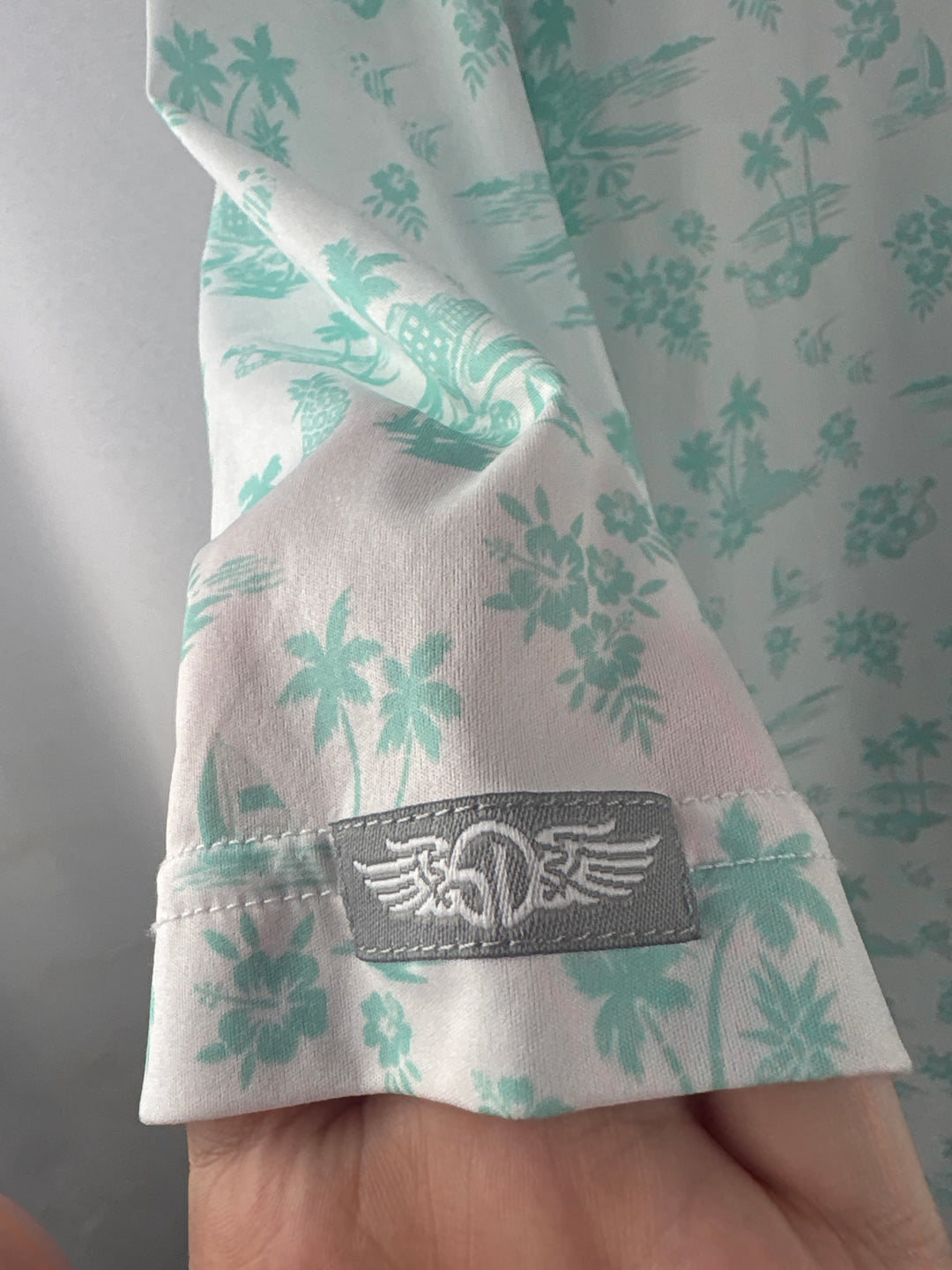 Men’s Straight Down XL White Golf Polo w/ Green Hawaiian Pattern