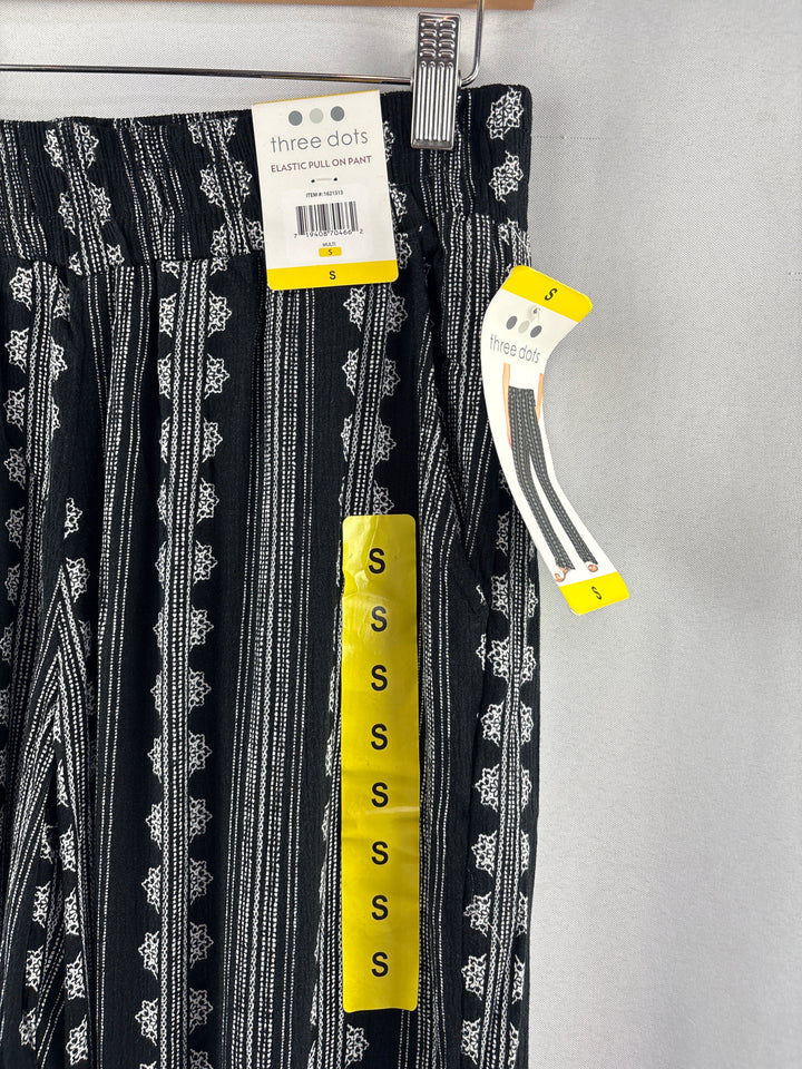 Women’s Three Dots Small Black w/ White Abstract Patterned Pants