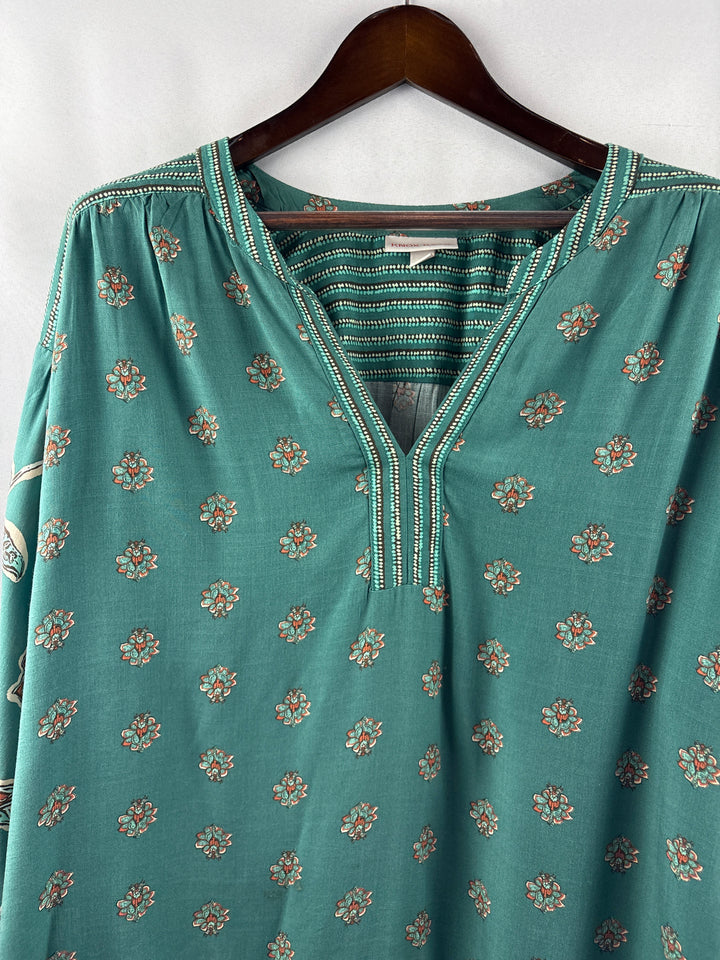 Women’s Knox Rose Size 1X Green Abstract Patterned Blouse