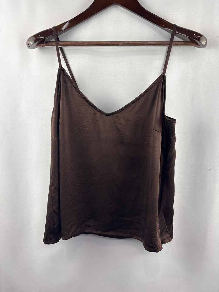 Women’s Medium Chocolate Brown Satin Two Piece Set