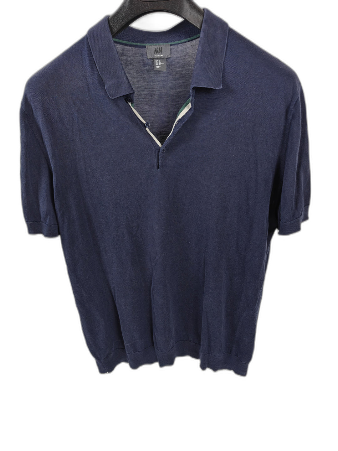 Men’s H&amp;M Silk Blend Knit Polo Shirt Navy Blue Size XL