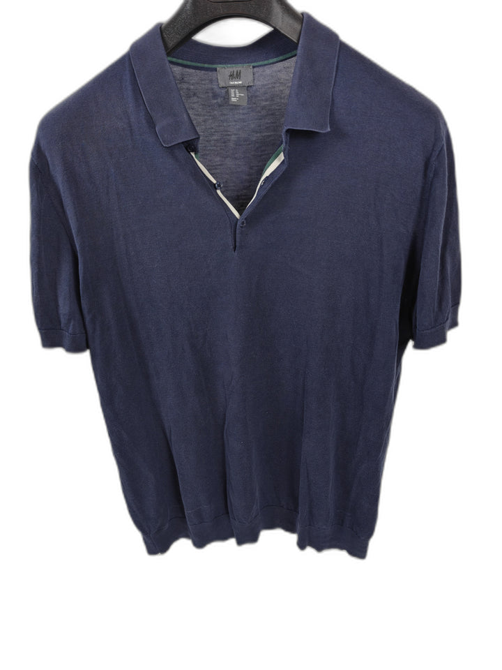 Men’s H&amp;M Silk Blend Knit Polo Shirt Navy Blue Size XL