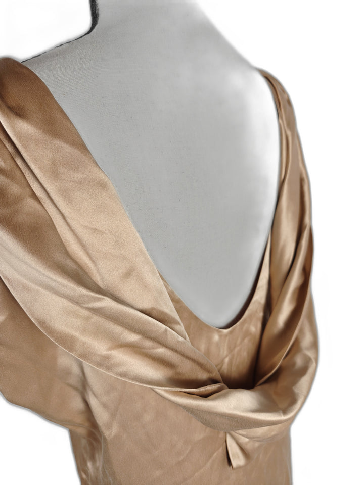 Women Club Monaco Silk Cowl Back Dress Champagne Size 6