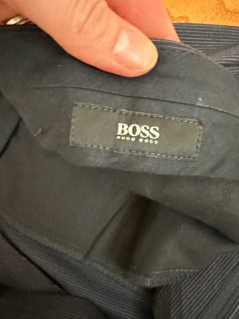 Hugo Boss Dark Blue Pinstripe Dress Slacks – Size 34R, Inseam 29
