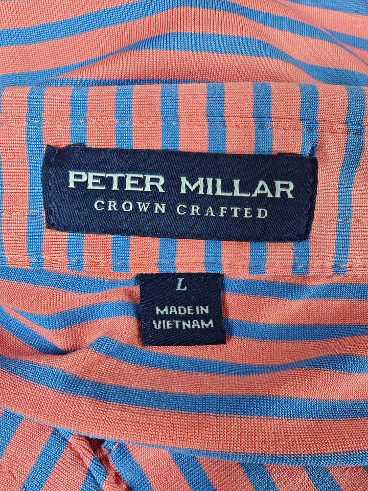 Mens Peter Millar Polo Pink Blue Striped Size L