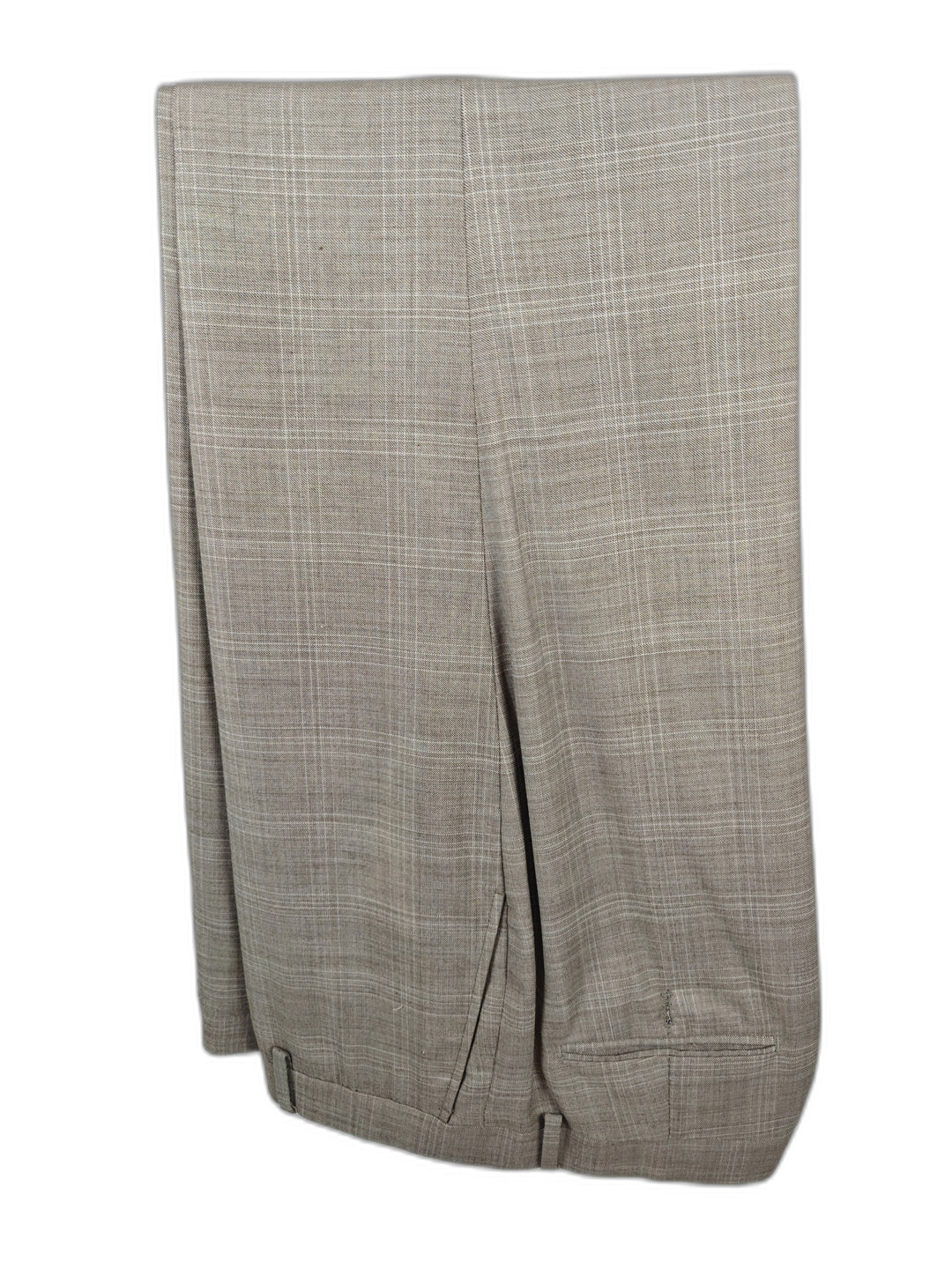 Joseph Abboud Men's Tan Windowpane Plaid Suit 2-Piece Set Size 48 Short Beige Wool Blend Jacket & Pants