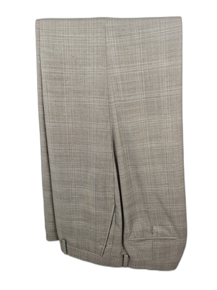 Joseph Abboud Men's Tan Windowpane Plaid Suit 2-Piece Set Size 48 Short Beige Wool Blend Jacket & Pants
