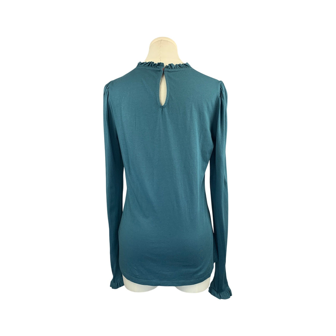 Women's Boden Blue Long Sleeve Ruffle Trim Top - Size S