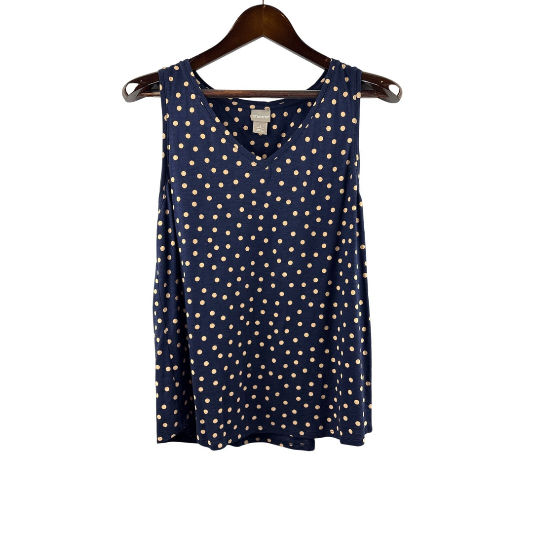 Women’s Chico’s Size 2 Navy Blue Tank & Sweater Set w/ Tan Polka Dot
