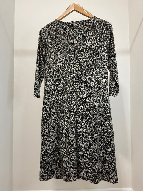 Coldwater Creek Ruched Brooch Dress Navy Tan Sz14